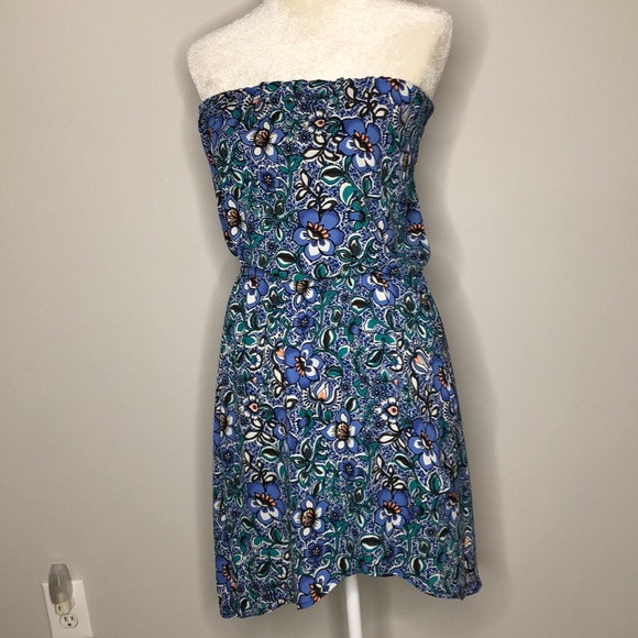Express Strapless Asymmetrical Floral Dress Size Small - Picture 2 of 9